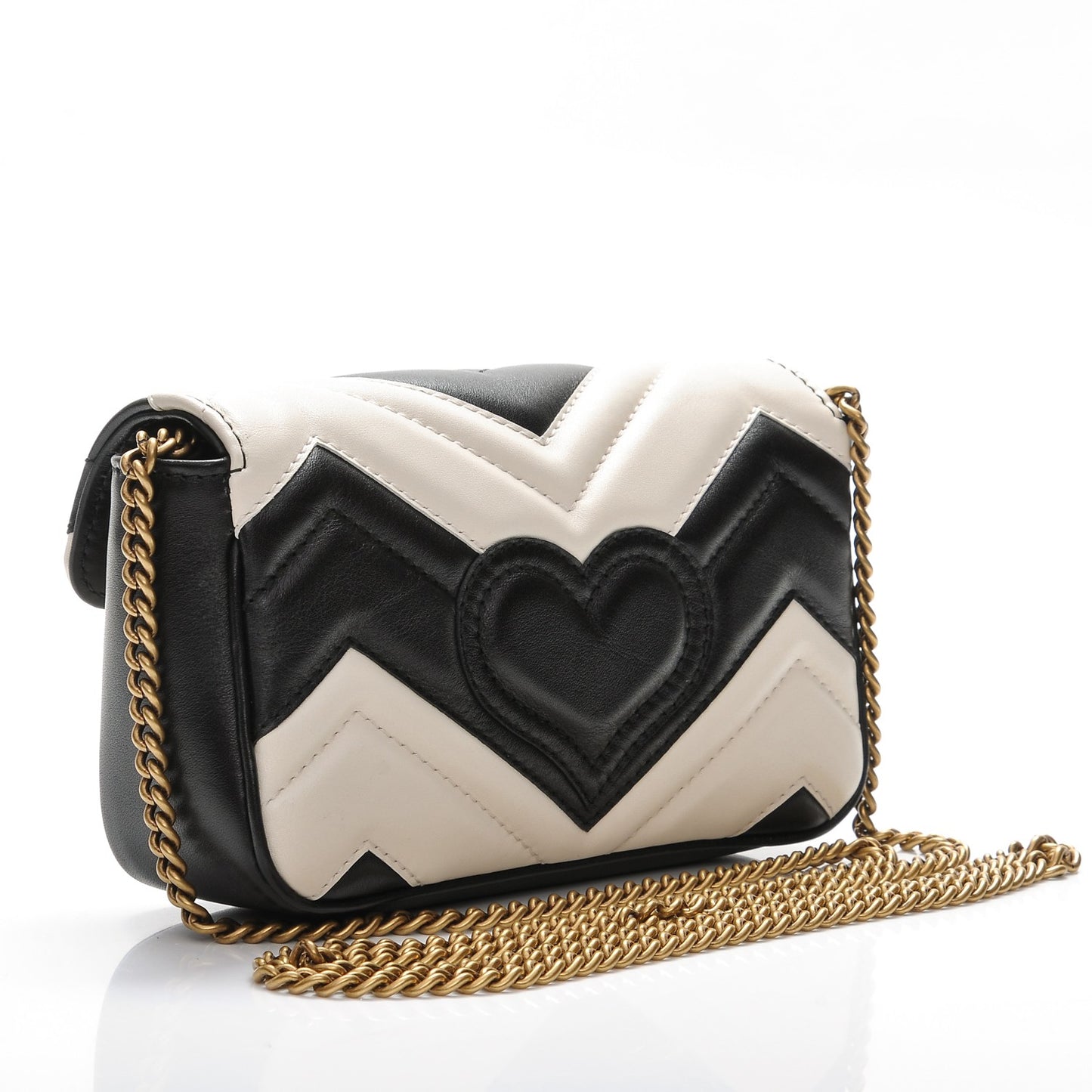 Calfskin Matelasse Super Mini GG Marmont Shoulder Bag Black White
