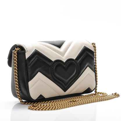 Gucci Calfskin Matelasse Super Mini GG Marmont Shoulder Bag Black White 7 of 13
