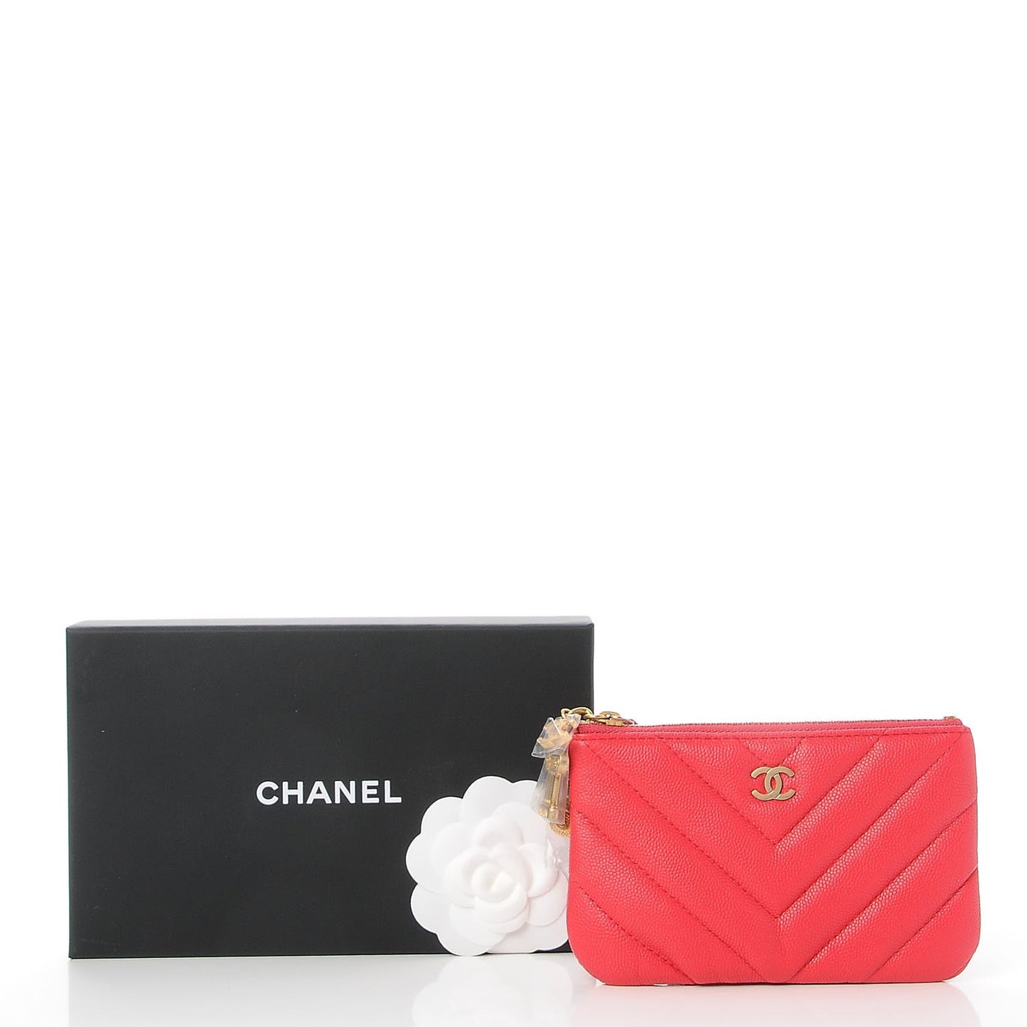 Caviar Chevron Quilted Small Ancient Greek Charms Cosmetic Case Dark Pink