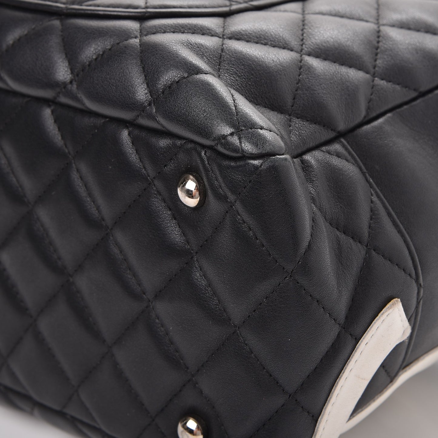 Calfskin Quilted Large Cambon Bowler Black White