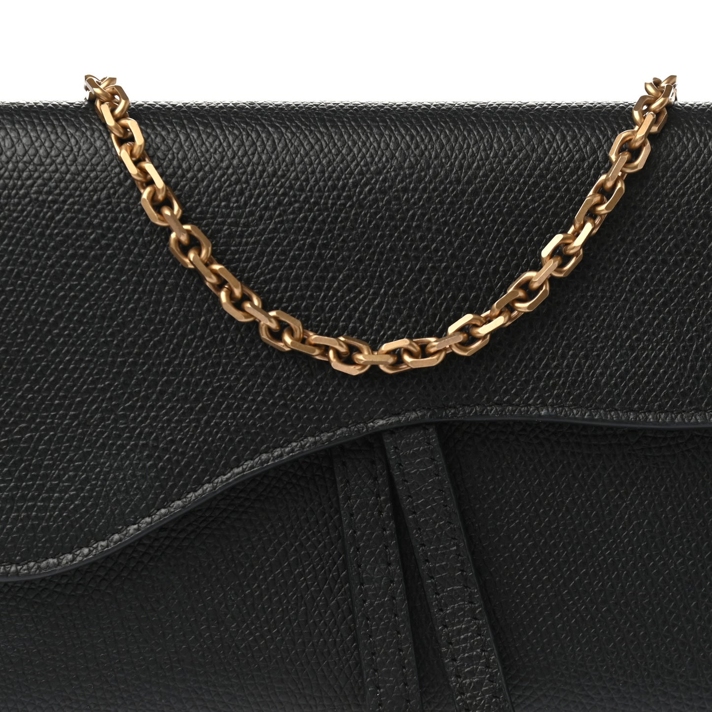 Grained Calfskin Saddle Chain Wallet Pouch Black