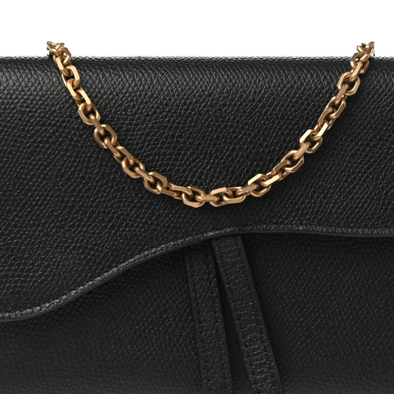 Christian Dior Grained Calfskin Saddle Chain Wallet Pouch Black 8 of 11
