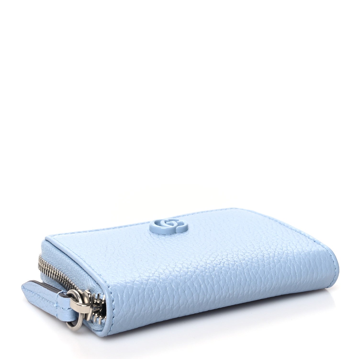 Gucci Dollar Calfskin Enamel Monochrome GG Marmont Zip Around Card Holder Porcelain Light Blue 4 of 10