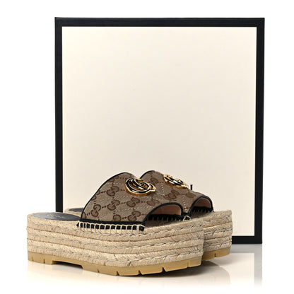 Gucci Monogram Matelasse Diagonal GG Marmont Platform Espadrille Slide Sandals 35.5 Beige Ebony Black 9 of 9