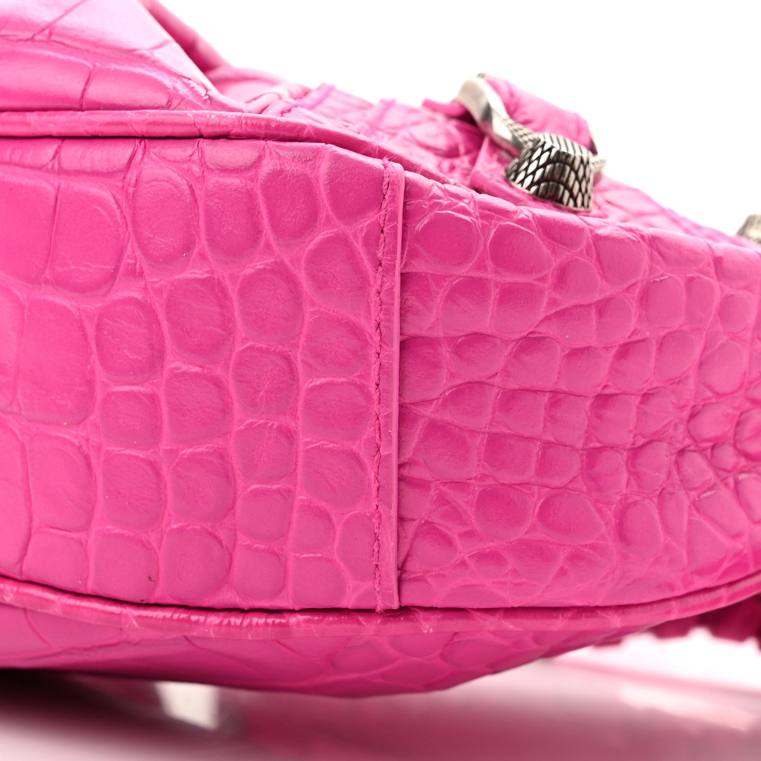 Balenciaga Extra Supple Calfskin Crocodile Embossed XS Le Cagole Shoulder Bag Lipstick Pink 10 of 10