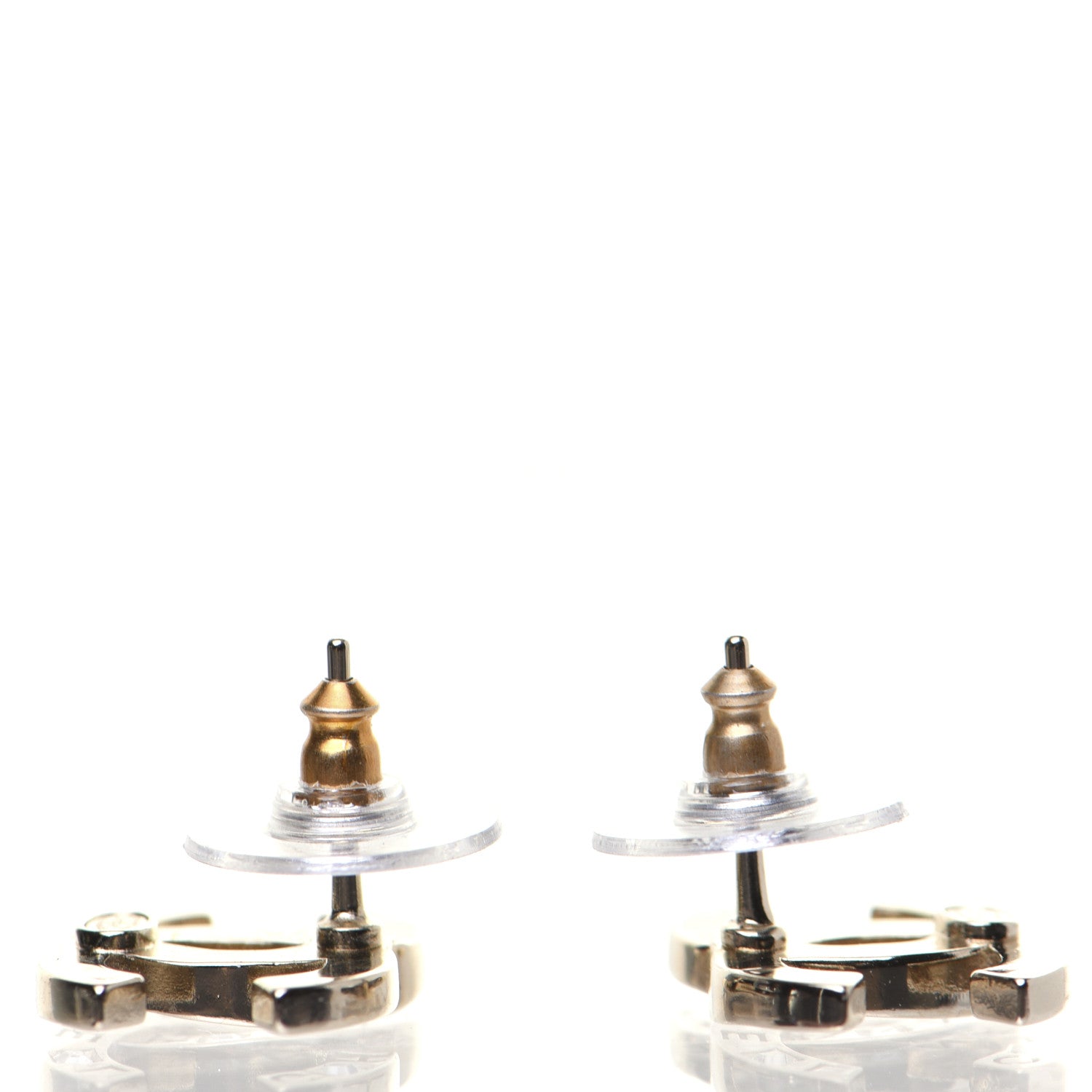 Chanel Crystal Metal CC Paris Button Stud Earrings Gold 4 of 7