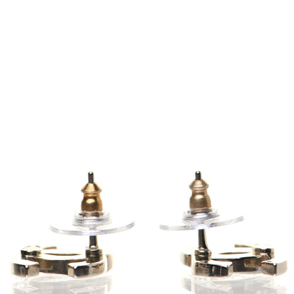 Chanel Crystal Metal CC Paris Button Stud Earrings Gold 4 of 7