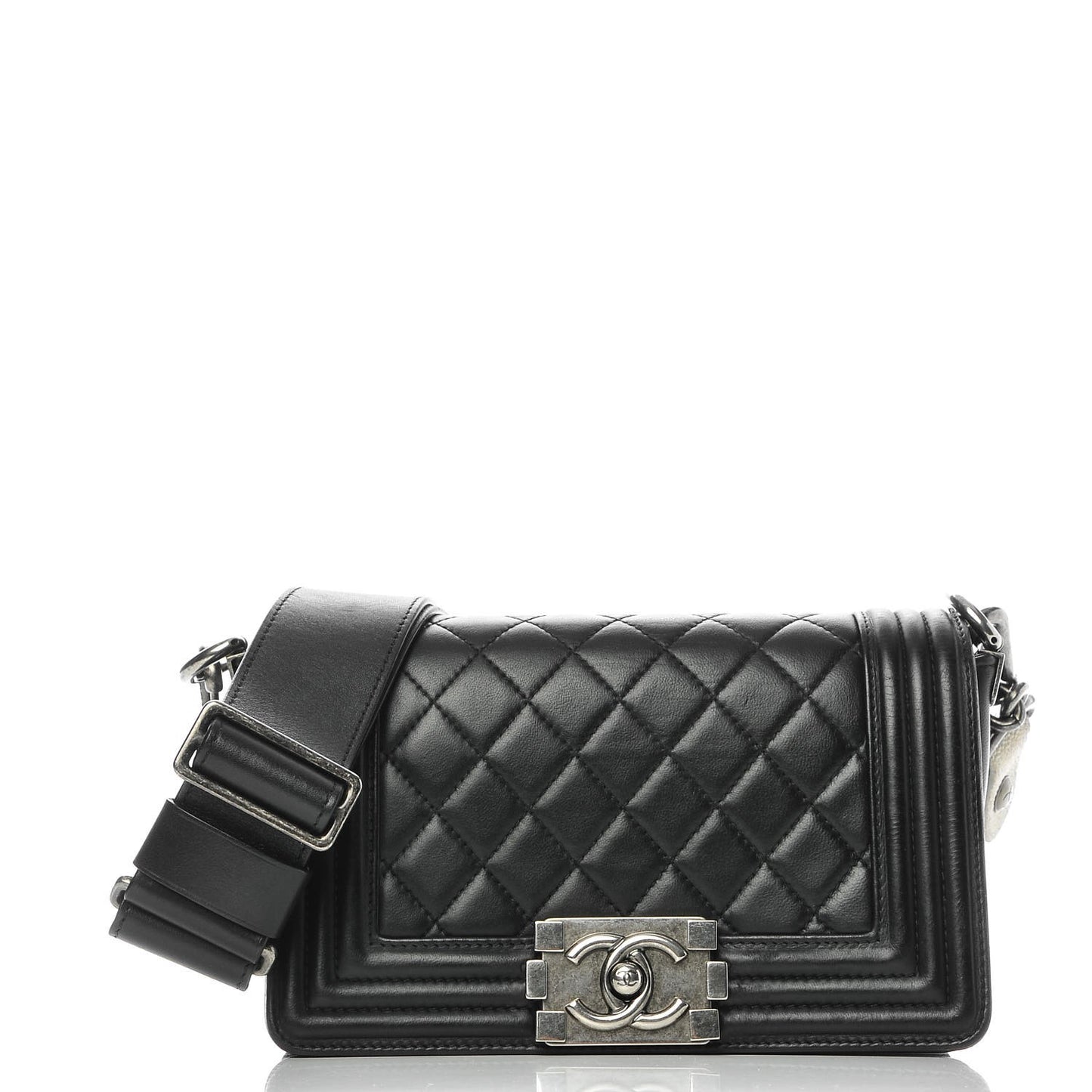 Lambskin Quilted Small Boy Flap Black