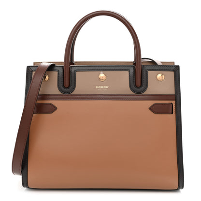 Burberry Calfskin Small Two Handle Title Bag Tan Brown 1 of 13