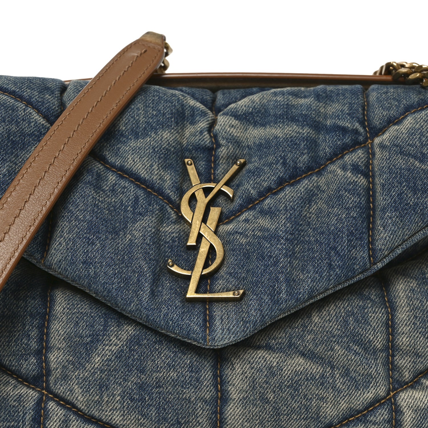 Saint Laurent Denim Quilted Loulou Puffer Monogram Chain Satchel Blue Cinnamon 8 of 10