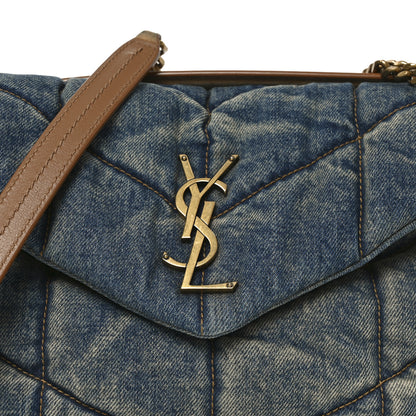 Saint Laurent Denim Quilted Loulou Puffer Monogram Chain Satchel Blue Cinnamon 8 of 10