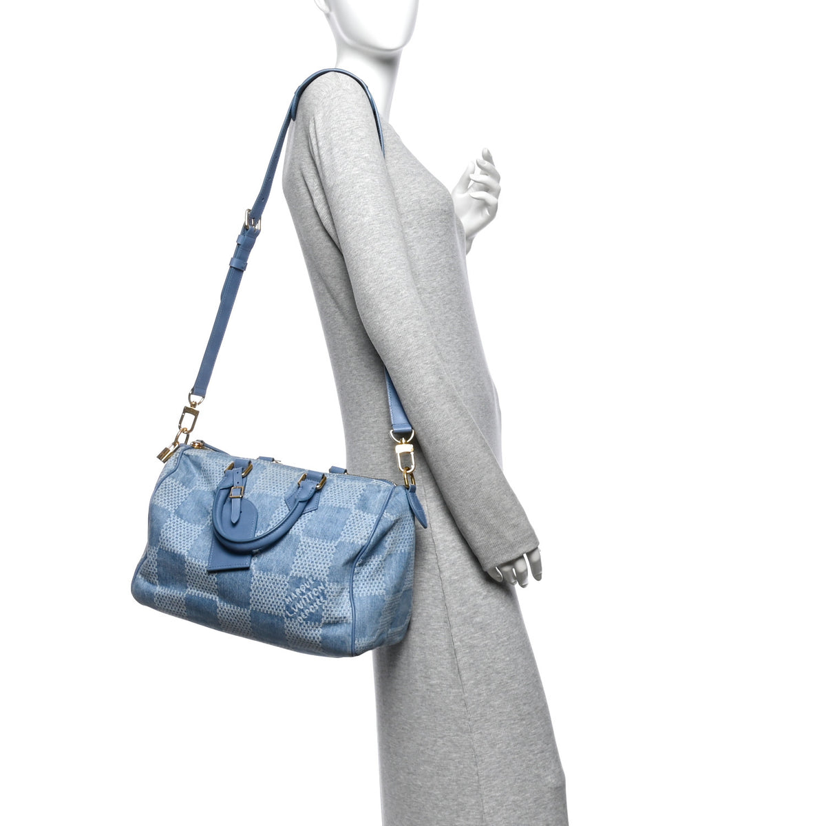 Damier Denim 3D Speedy Bandouliere 30 Denim Blue