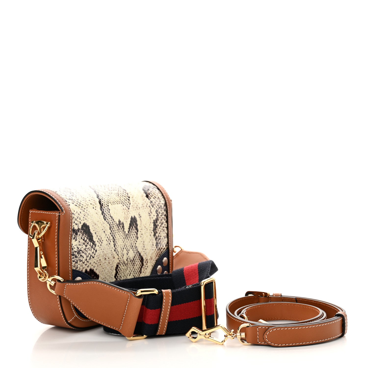 Gucci Snakeskin Studded Web Mini Horsebit 1955 Shoulder Bag Multicolor 3 of 11