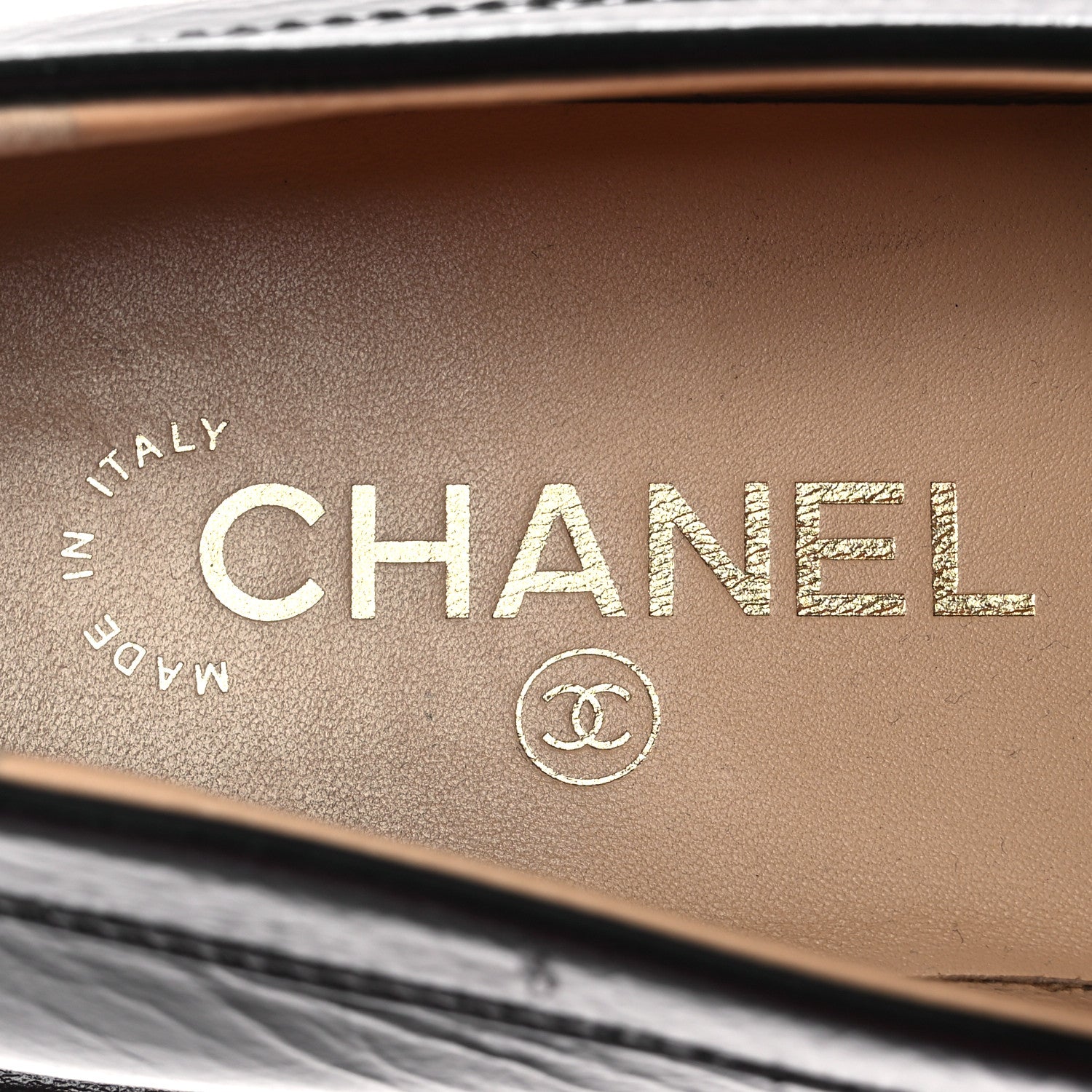 Chanel Shiny Crumpled Calfskin CC Mocassin Loafers 38.5 Black 9 of 12