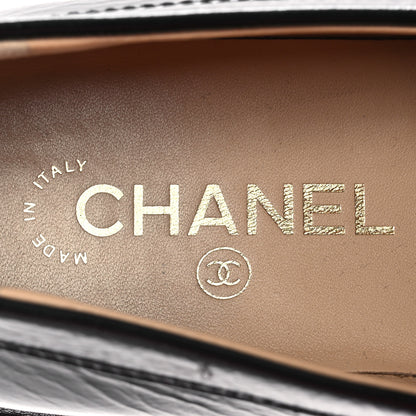 Chanel Shiny Crumpled Calfskin CC Mocassin Loafers 38.5 Black 9 of 12