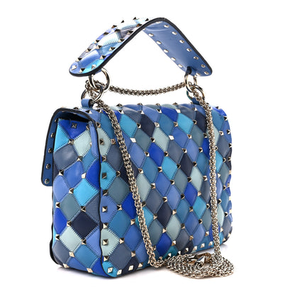 Valentino Garavani Lambskin Patchwork Medium Rockstud Spike Shoulder Bag Angel Blue 3 of 10