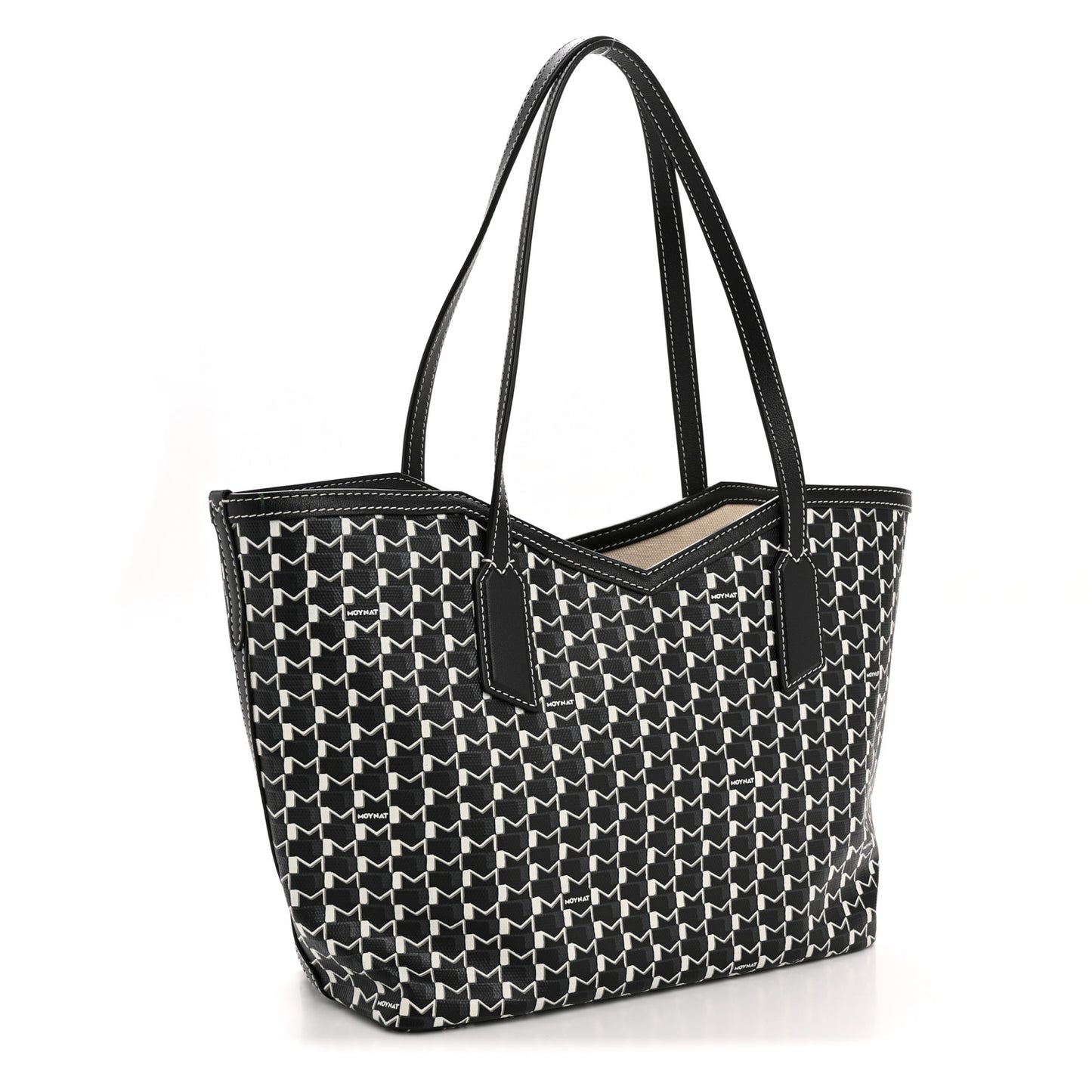 Calfskin Canvas M Tote PM Black White