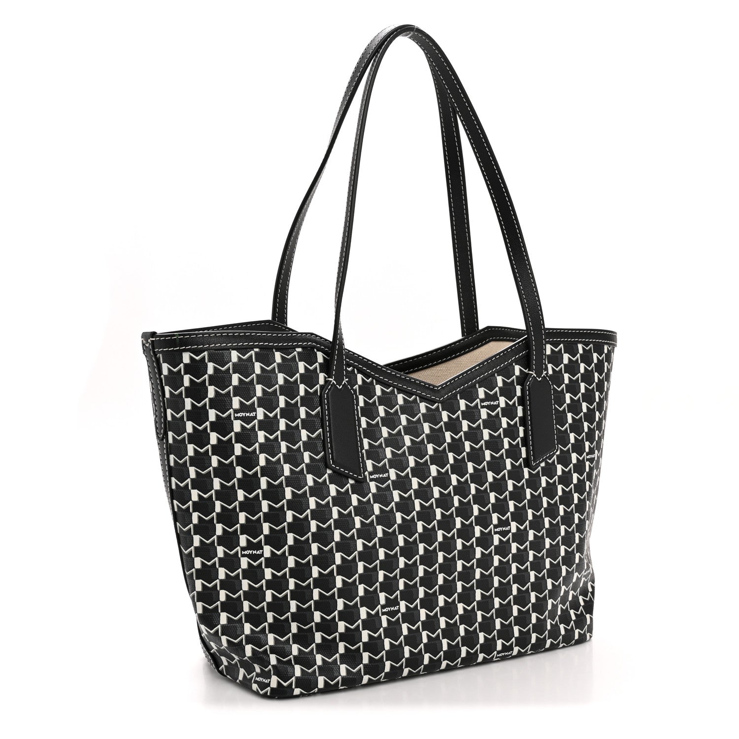 Moynat Calfskin Canvas M Tote PM Black White 4 of 12