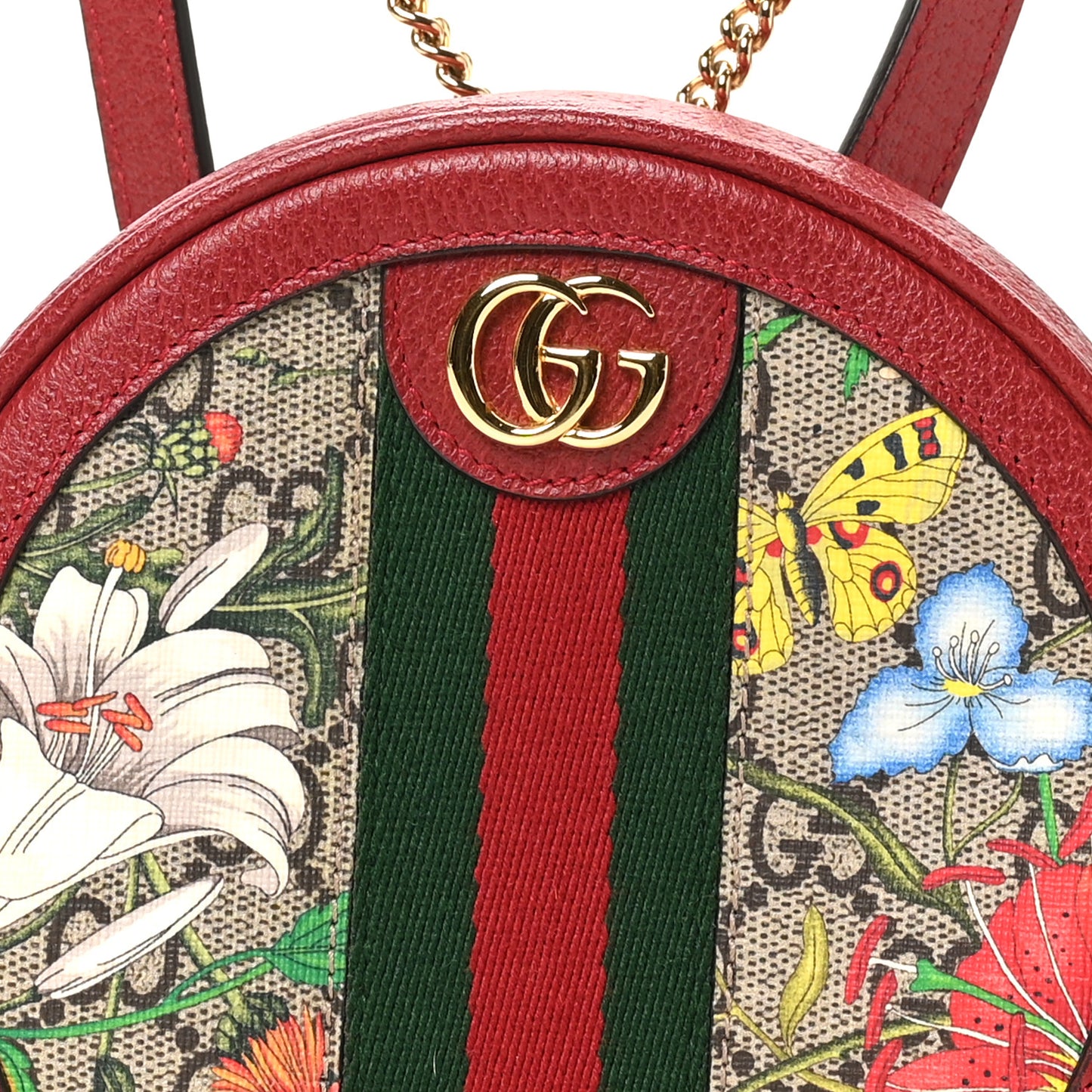 GG Supreme Monogram Web Flora Mini Ophidia Round Backpack Red