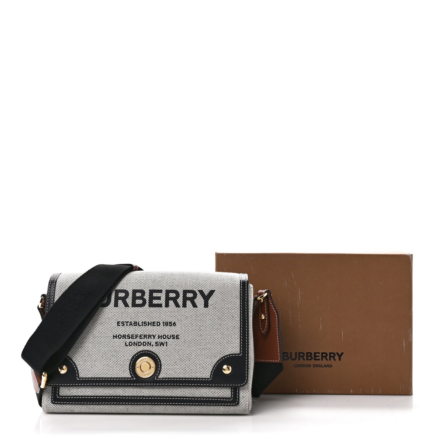 Canvas Horseferry Print Note Crossbody Bag Grey Black