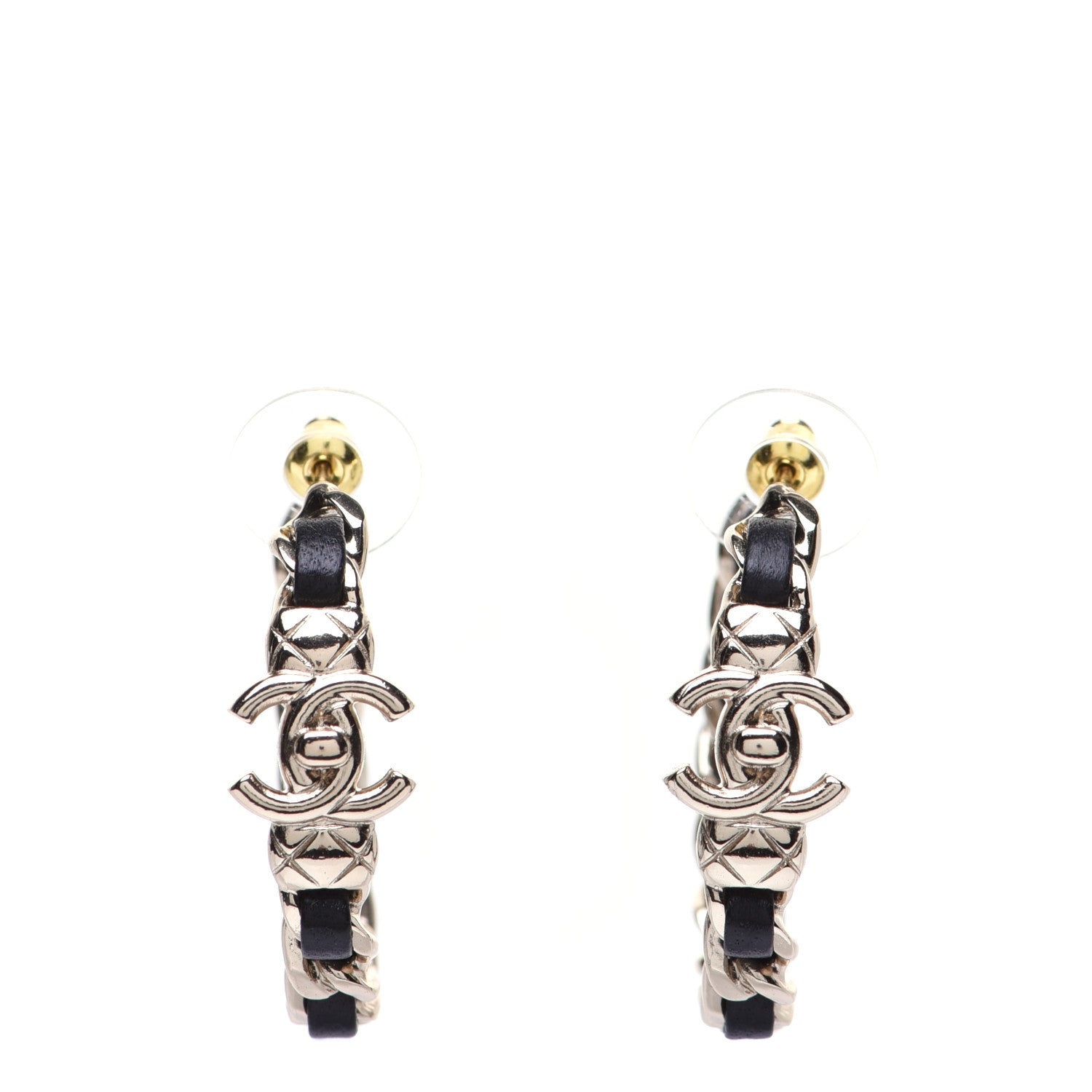 Chanel Lambskin CC Turnlock Chain Hoop Earrings Gold Black 1 of 8