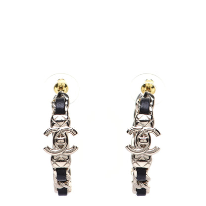 Chanel Lambskin CC Turnlock Chain Hoop Earrings Gold Black 1 of 8