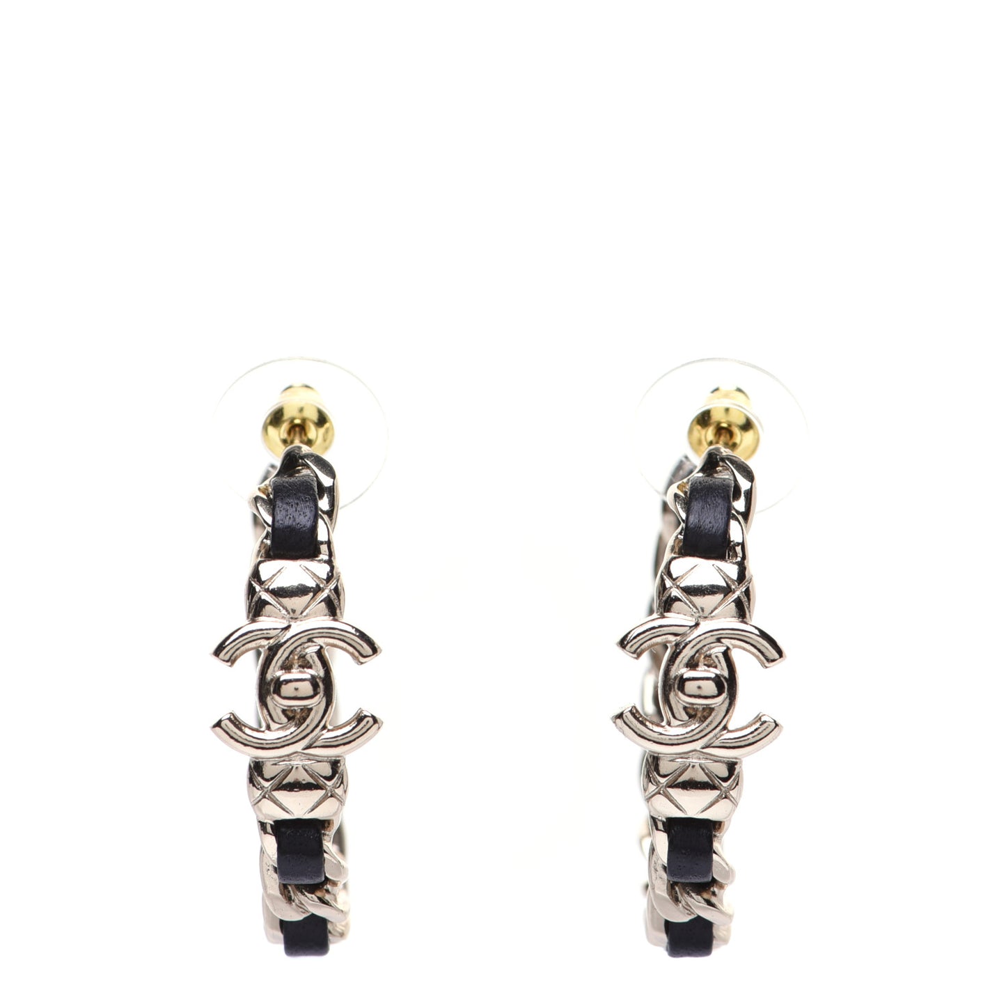 Lambskin CC Turnlock Chain Hoop Earrings Gold Black