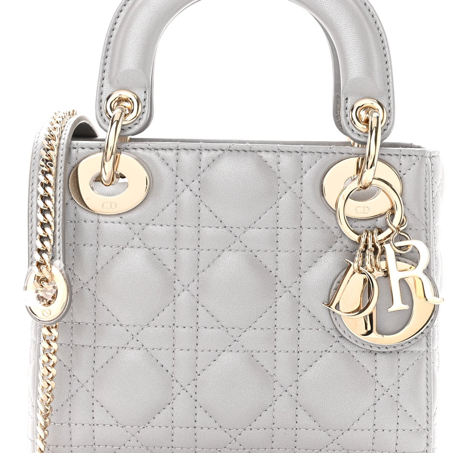Metallic Lambskin Cannage Mini Lady Dior Grey