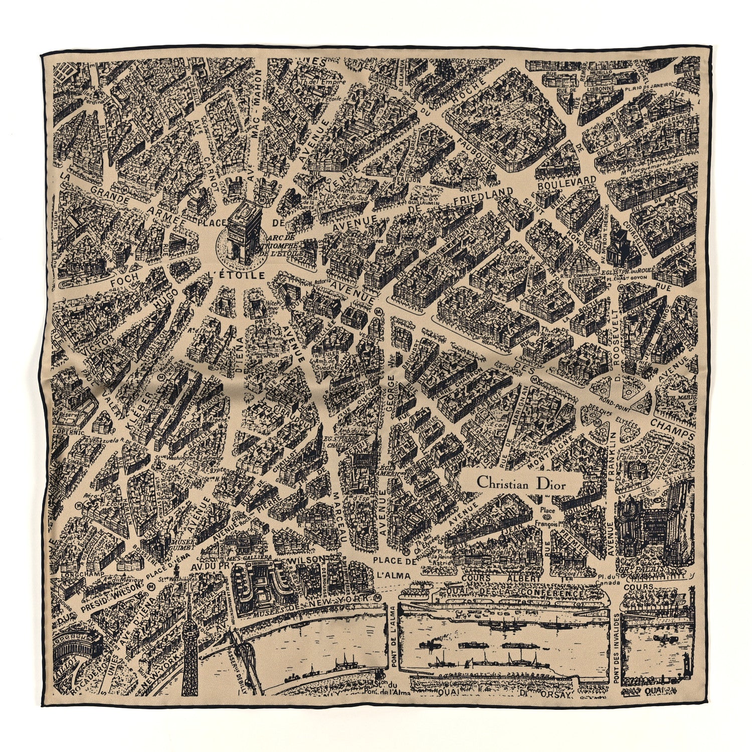 Christian Dior Silk Plan De Paris Print Square Scarf Beige Black 1 of 3