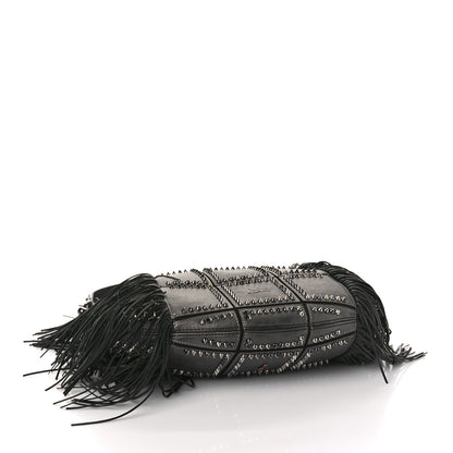 Christian Louboutin Metallic Sheepskin Spikes Fringed Lucky L Hobo Anthracite 4 of 11