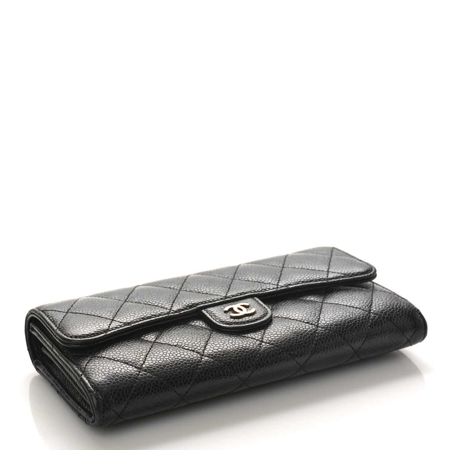 Caviar Quilted Long Flap Wallet Black