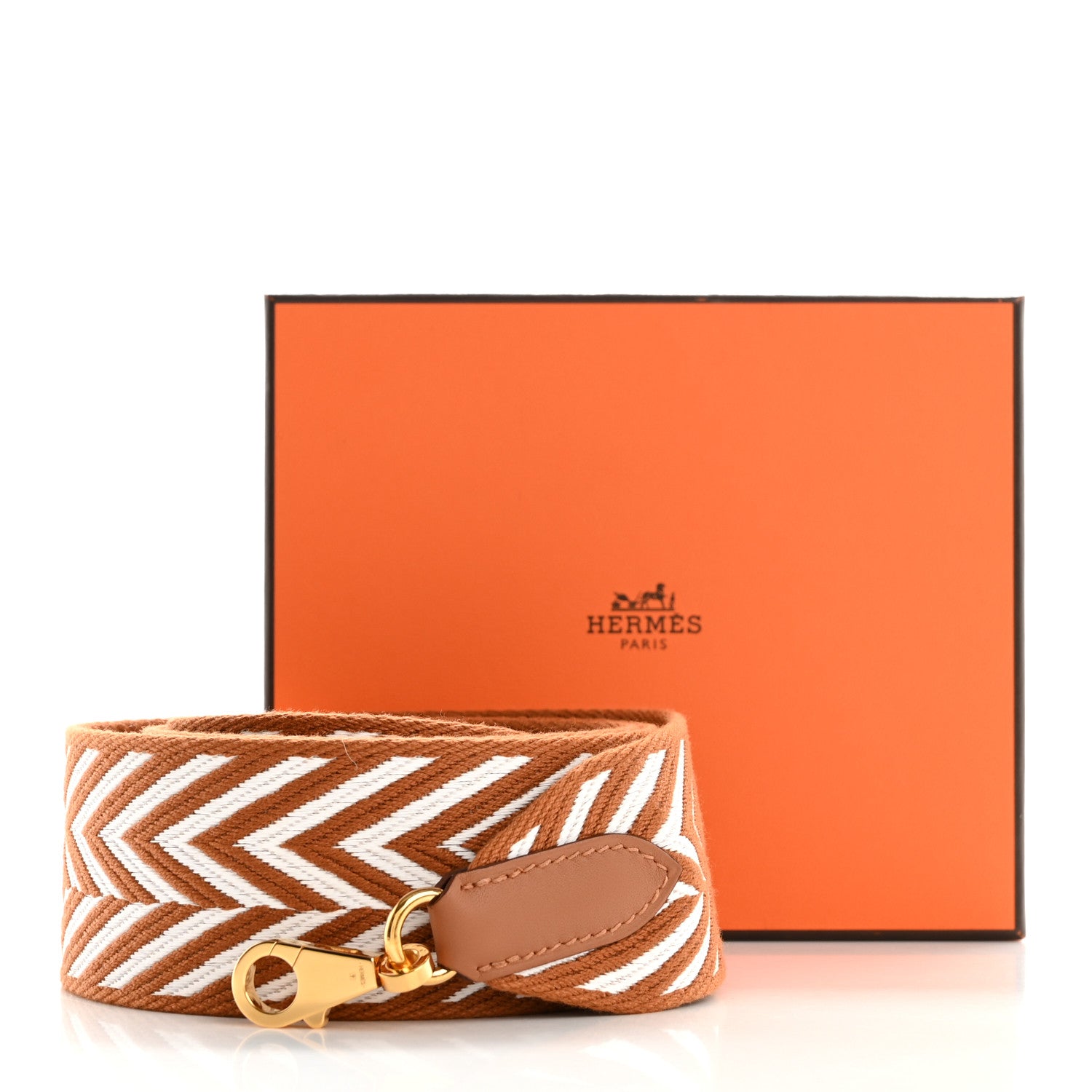Hermes Toile Swift 50mm Sangle ZigZag Shoulder Strap Gold White 6 of 6