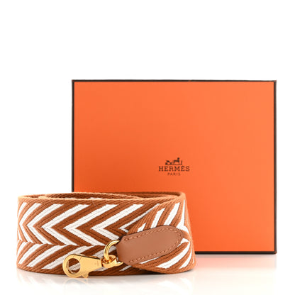 Hermes Toile Swift 50mm Sangle ZigZag Shoulder Strap Gold White 6 of 6