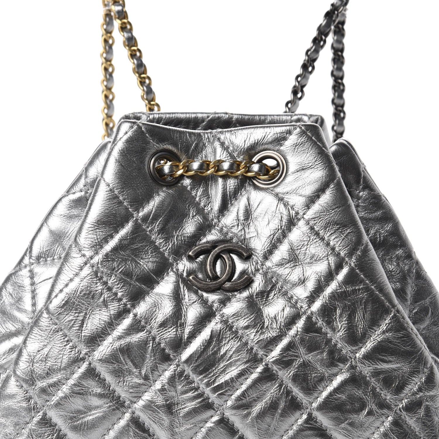 Chanel Metallic Crumpled Calfskin Quilted Small Gabrielle Backpack Silver 8 of 9