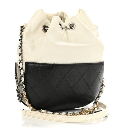 Chanel Aged Calfskin Quilted Small Gabrielle Bucket White Black 3 of 10