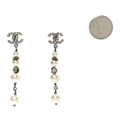 Chanel Pearl Crystal CC Chain Drop Earrings Silver 2 of 4