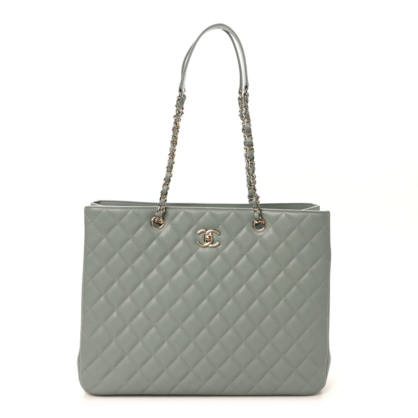 Caviar Quilted Large Classic Shopping Tote Light Green