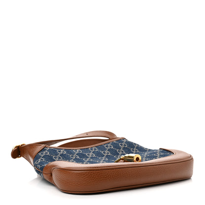 Gucci New Denim GG Monogram Calfskin Small Jackie 1961 Hobo Blue Tea Cuir 4 of 11