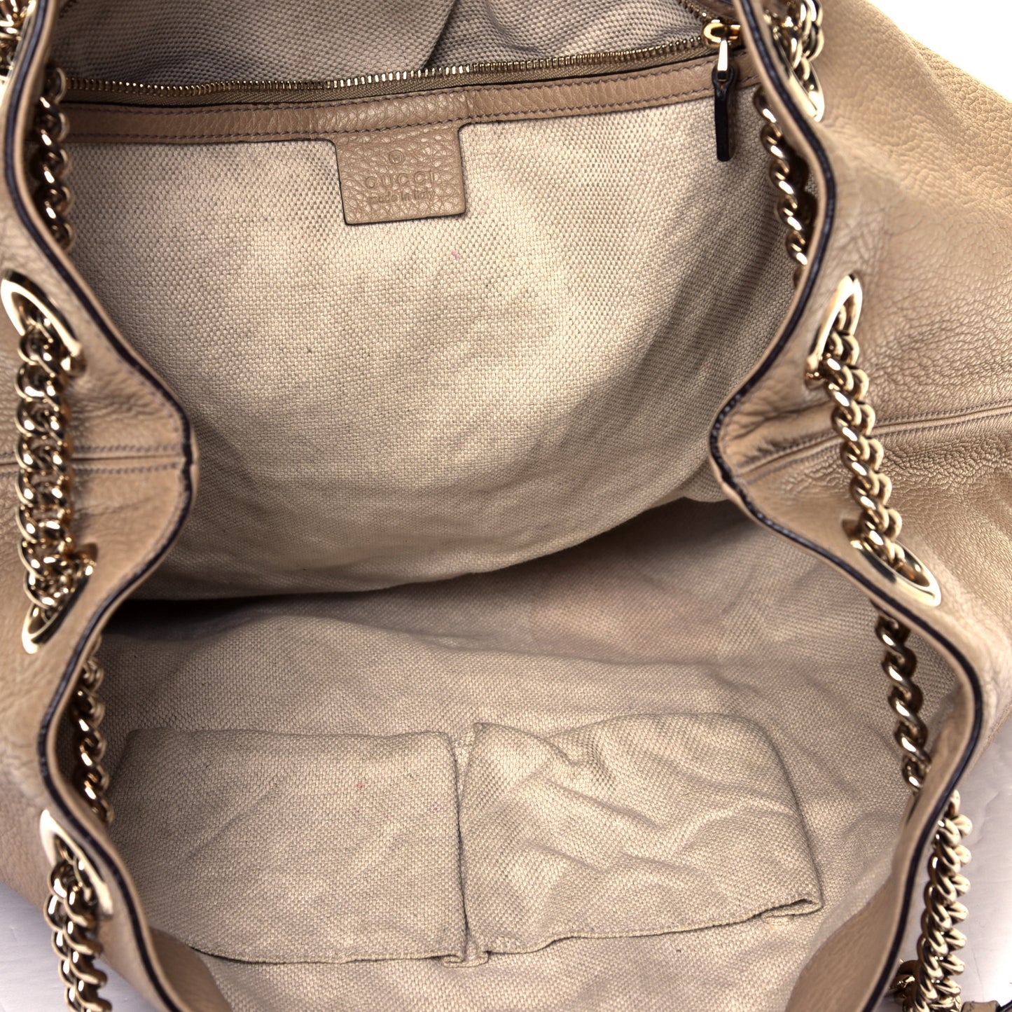Pebbled Calfskin Large Soho Chain Shoulder Bag Nude