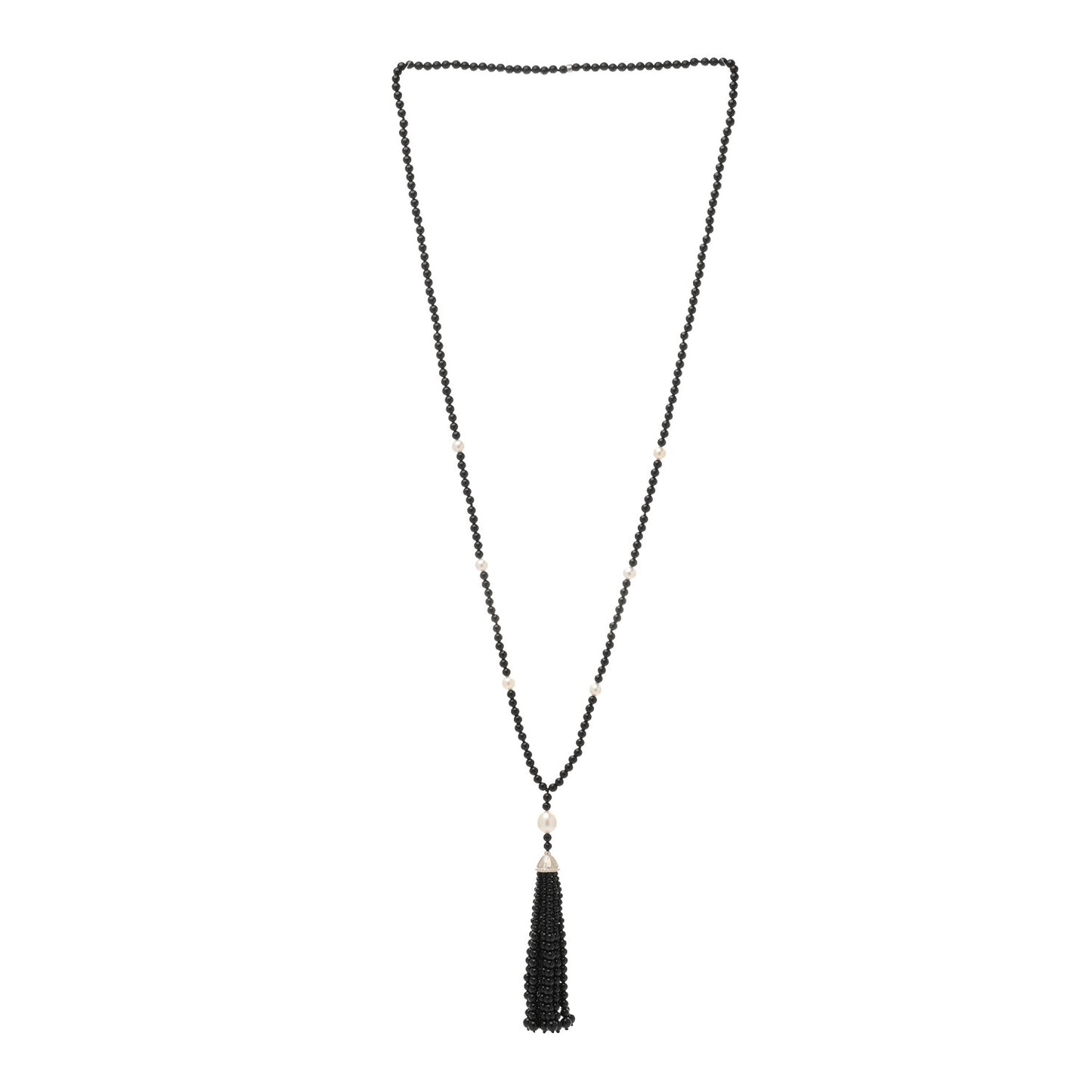 Sterling Silver Black Onyx Freshwater Pearl Ziegfeld Tassel Necklace