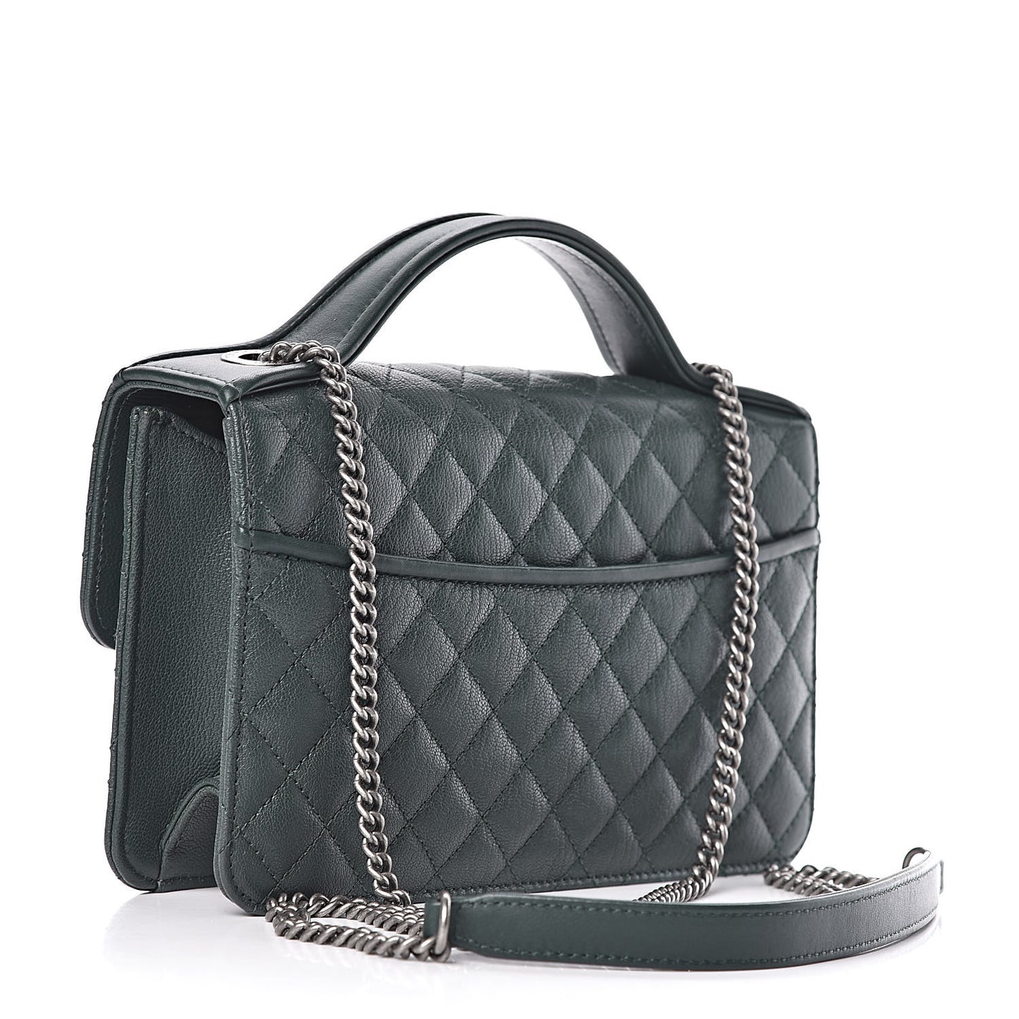 Goatskin Quilted Small CC University Top Handle Flap Dark Green