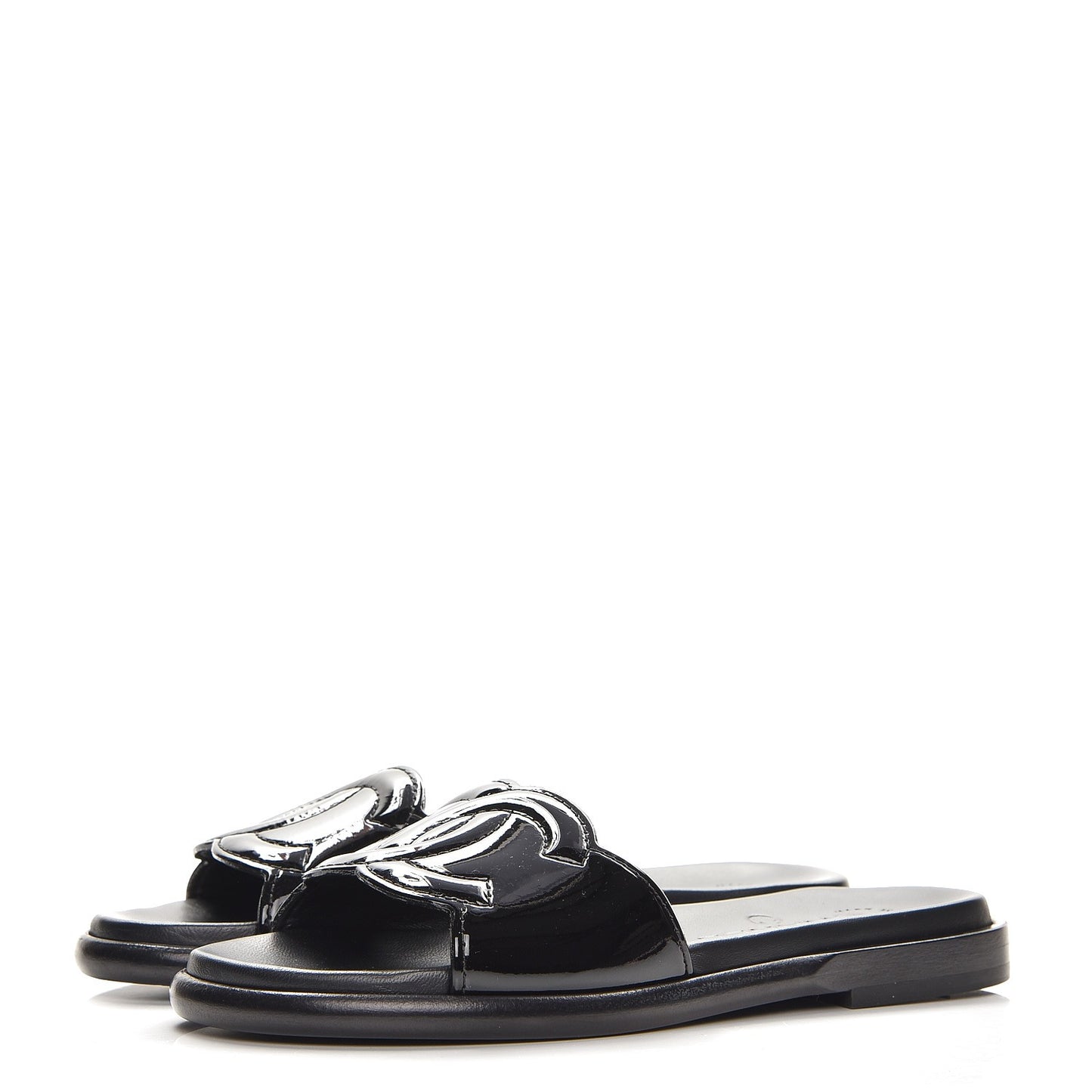 Patent Calfskin CC Slip On Mules 35 Black