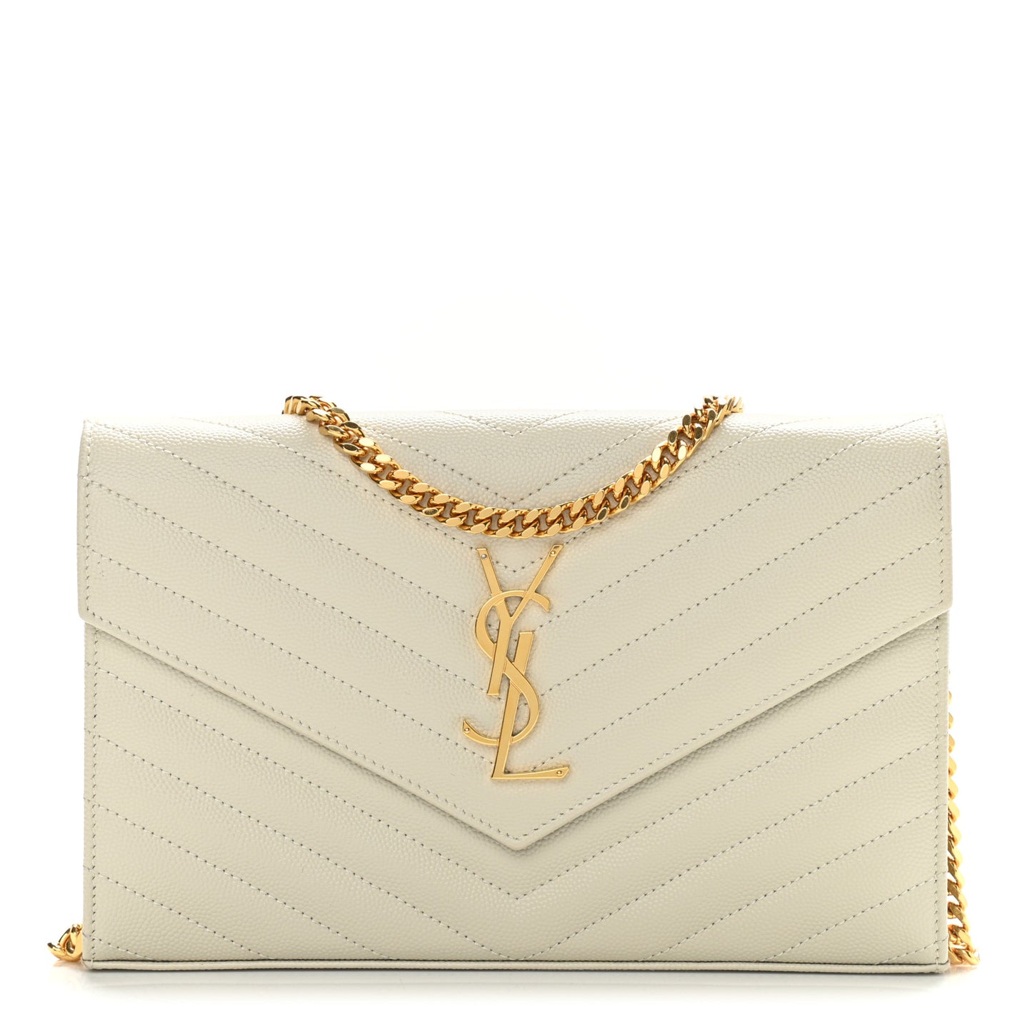 Grain De Poudre Matelasse Chevron Monogram Chain Wallet Blanc Vintage