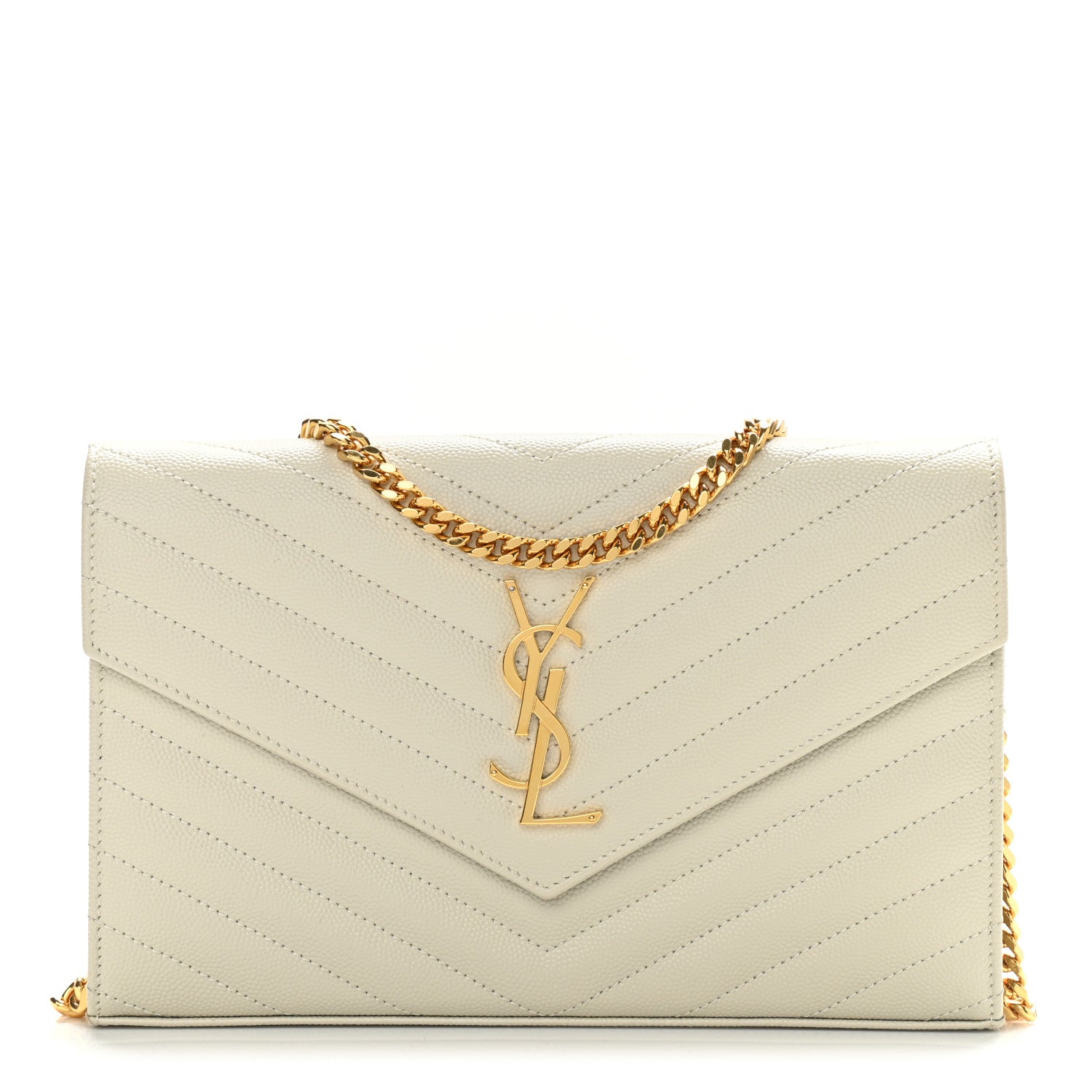 Saint Laurent Grain De Poudre Matelasse Chevron Monogram Chain Wallet Blanc Vintage 1 of 8