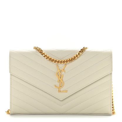Saint Laurent Grain De Poudre Matelasse Chevron Monogram Chain Wallet Blanc Vintage 1 of 8