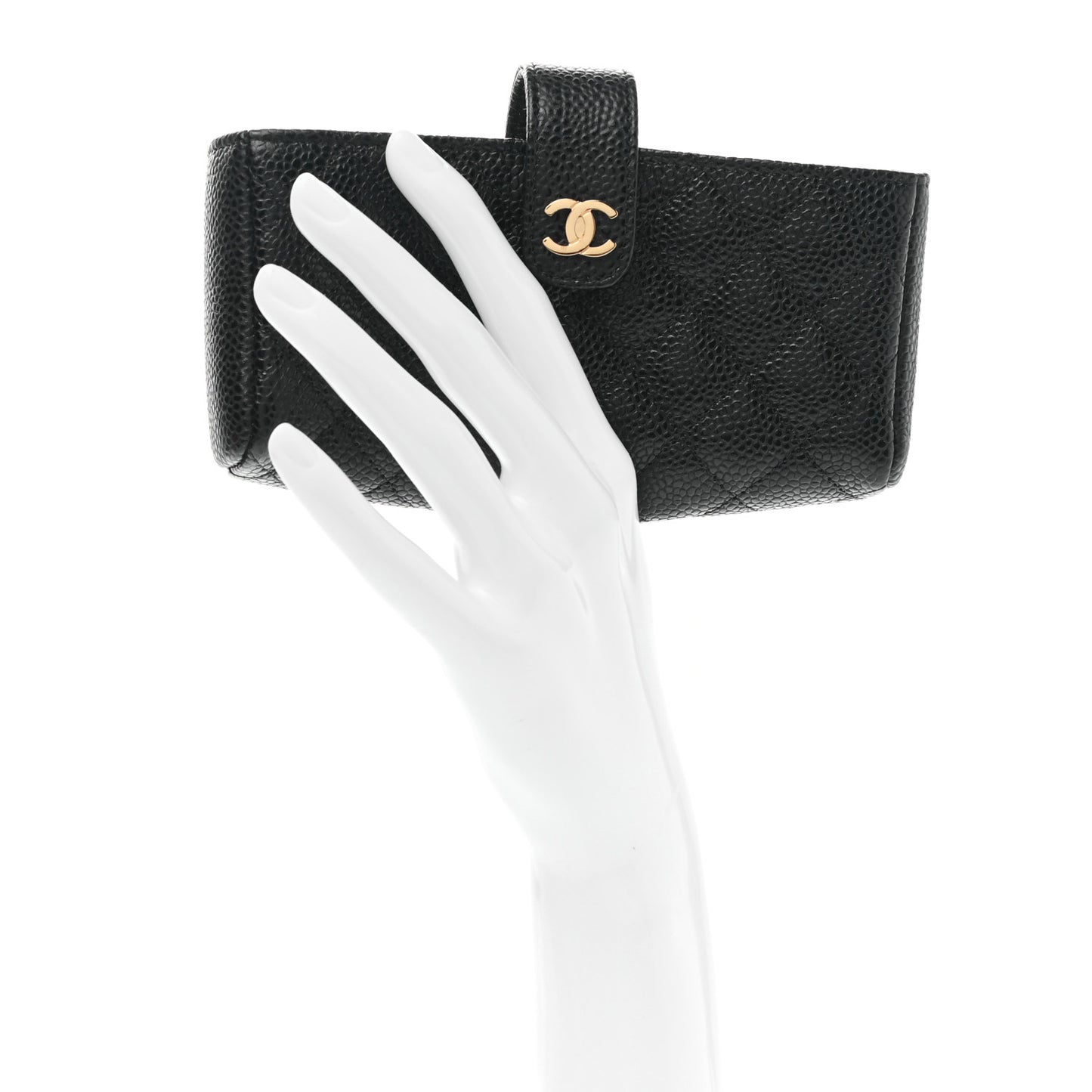 Caviar Quilted Mini Phone Holder Clutch Black