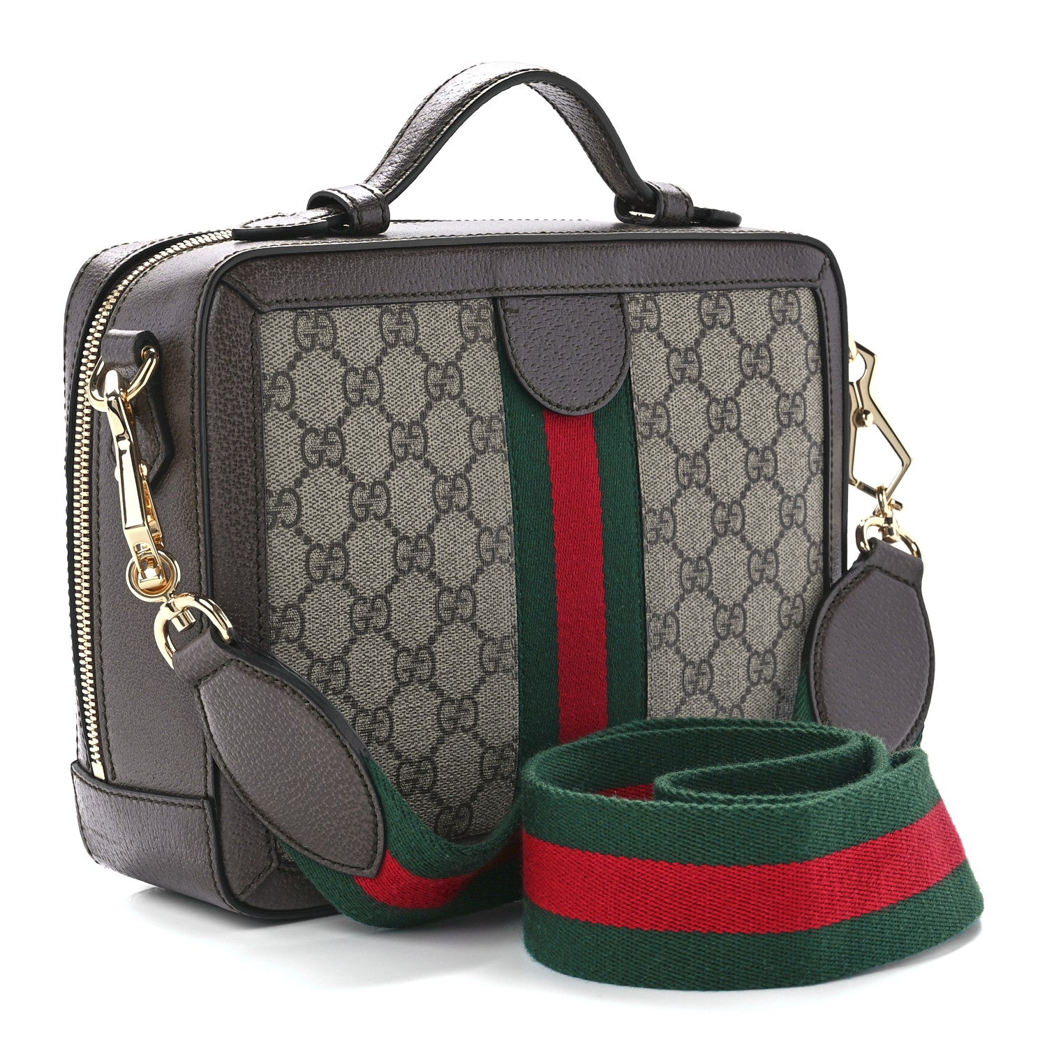 Gucci GG Supreme Monogram Web Small Ophidia Top Handle Shoulder Bag Brown 3 of 13
