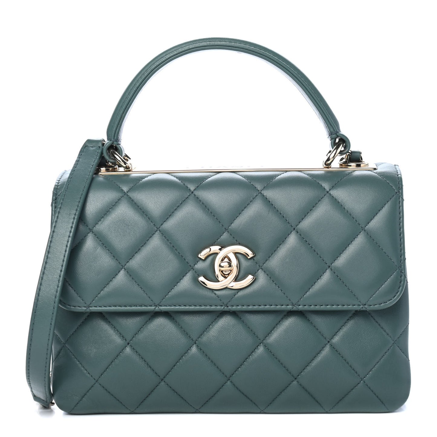 Lambskin Quilted Small Trendy CC Flap Dual Handle Bag Green