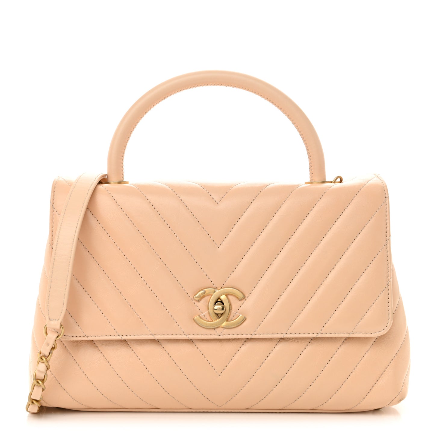 Calfskin Chevron Quilted Medium Coco Handle Flap Beige