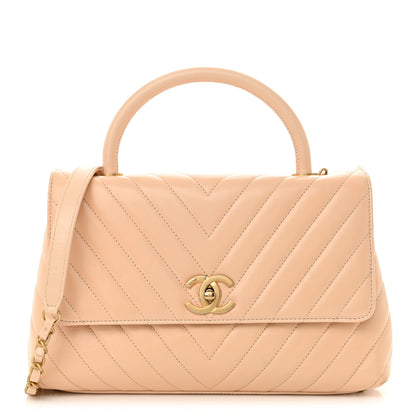 Chanel Calfskin Chevron Quilted Medium Coco Handle Flap Beige 1 of 11